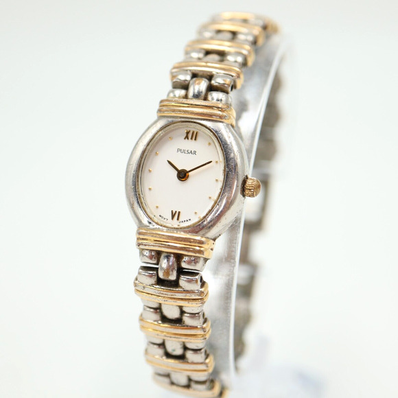 Vintage Pulsar Women Watch 19mm Oval Two Tone Stainless Steel Bracelet V700-X077 - Picture 1 of 16